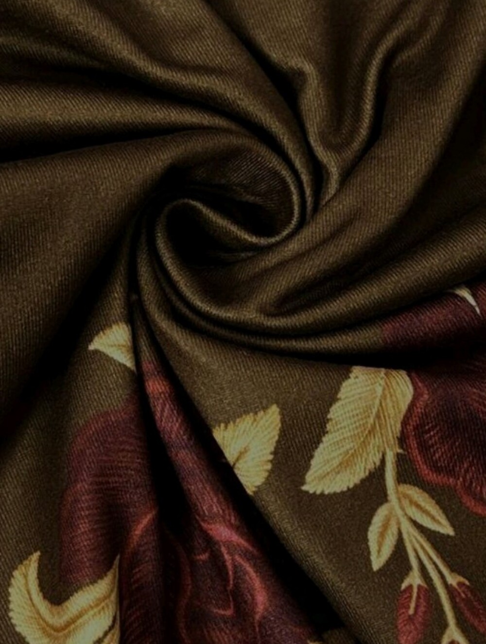 Stretchy Cold-Shoulder Floral Long-Sleeve Turtleneck Top - Brown Size L - Picture 5 of 8